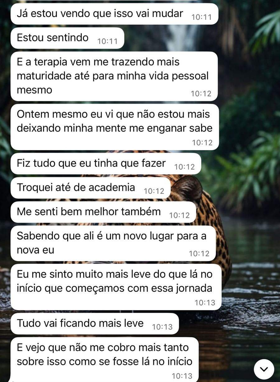Print de conversa no WhatsApp com um relato sobre terapia, maturidade emocional e autopercepção